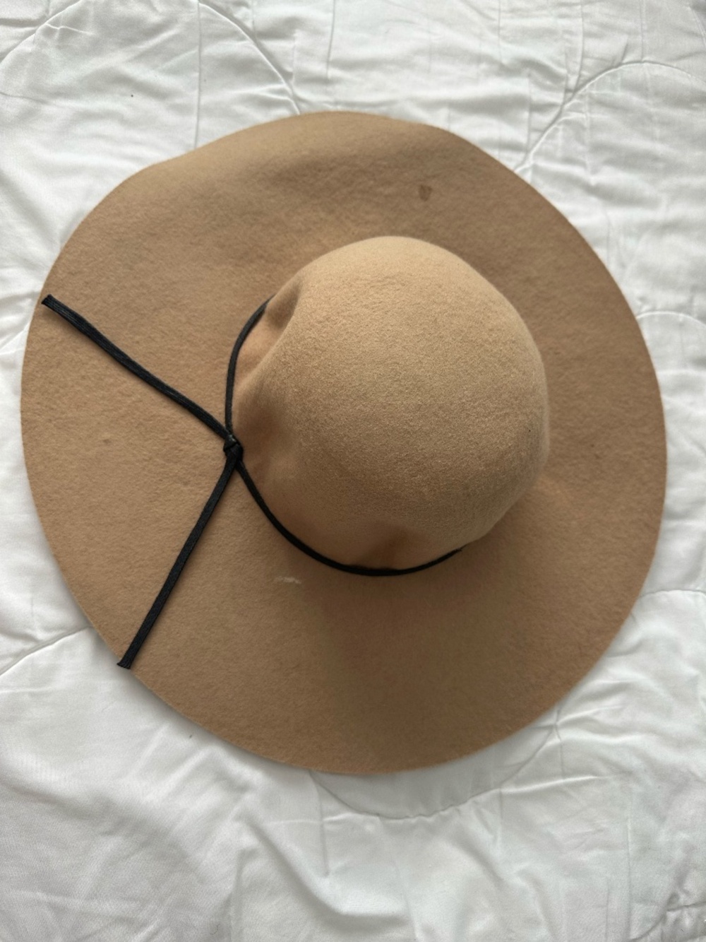 Felt Wide Brim Floppy Hat - Tan with Black Ribbon